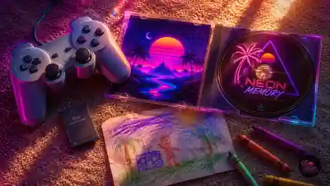 A reflective video game demo disc beside a well-read gaming magazine in warm light
